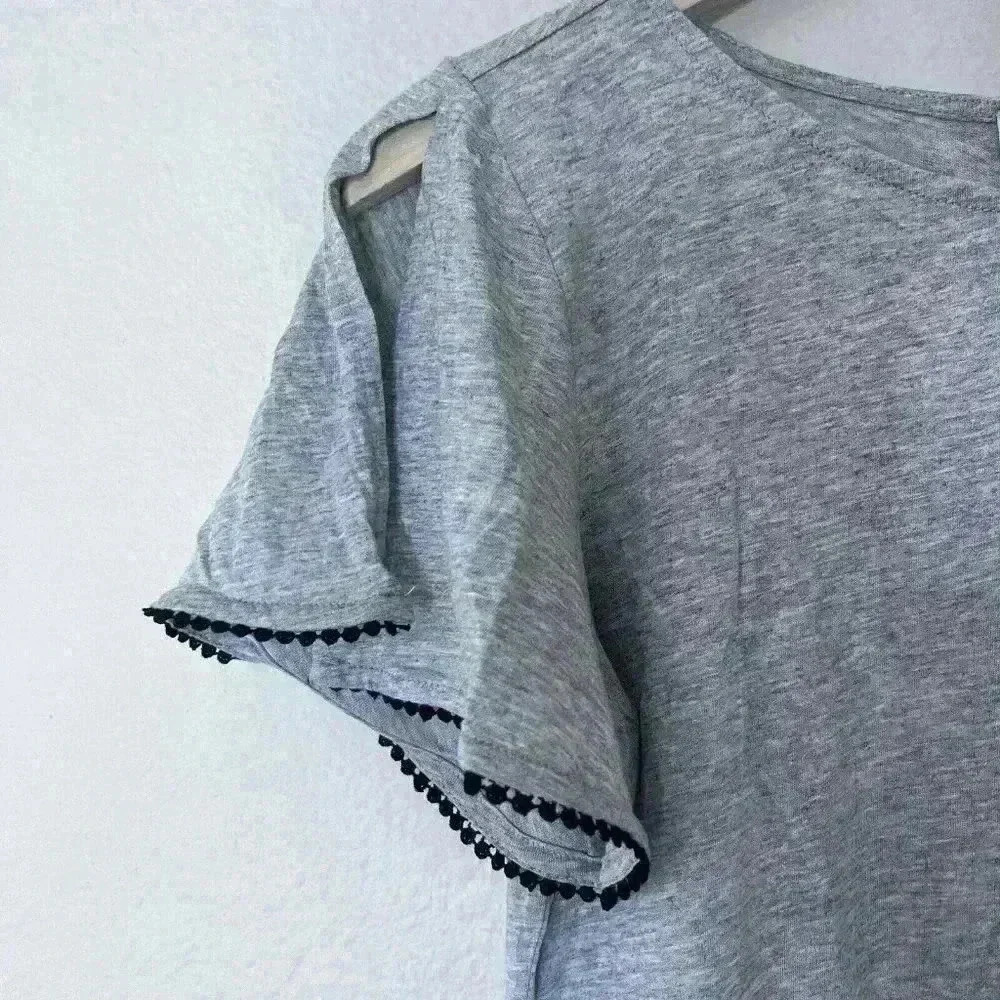 LOFT Gray Pullover Size Small Slit Sleeve Lightweight Black Grey Contemporary - Picture 3 of 6